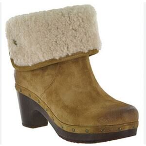 Ugg Lynnea Suede Shearling Lined Mid Calf Boot Chestnut Size 7
